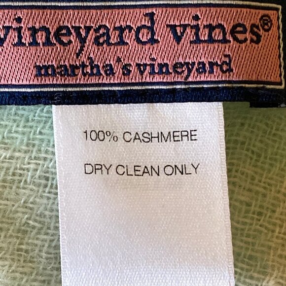 READ Vineyard Vines Sheer Blue White Gingham Check Fringed Cashmere Scarf Wrap - Picture 5 of 6